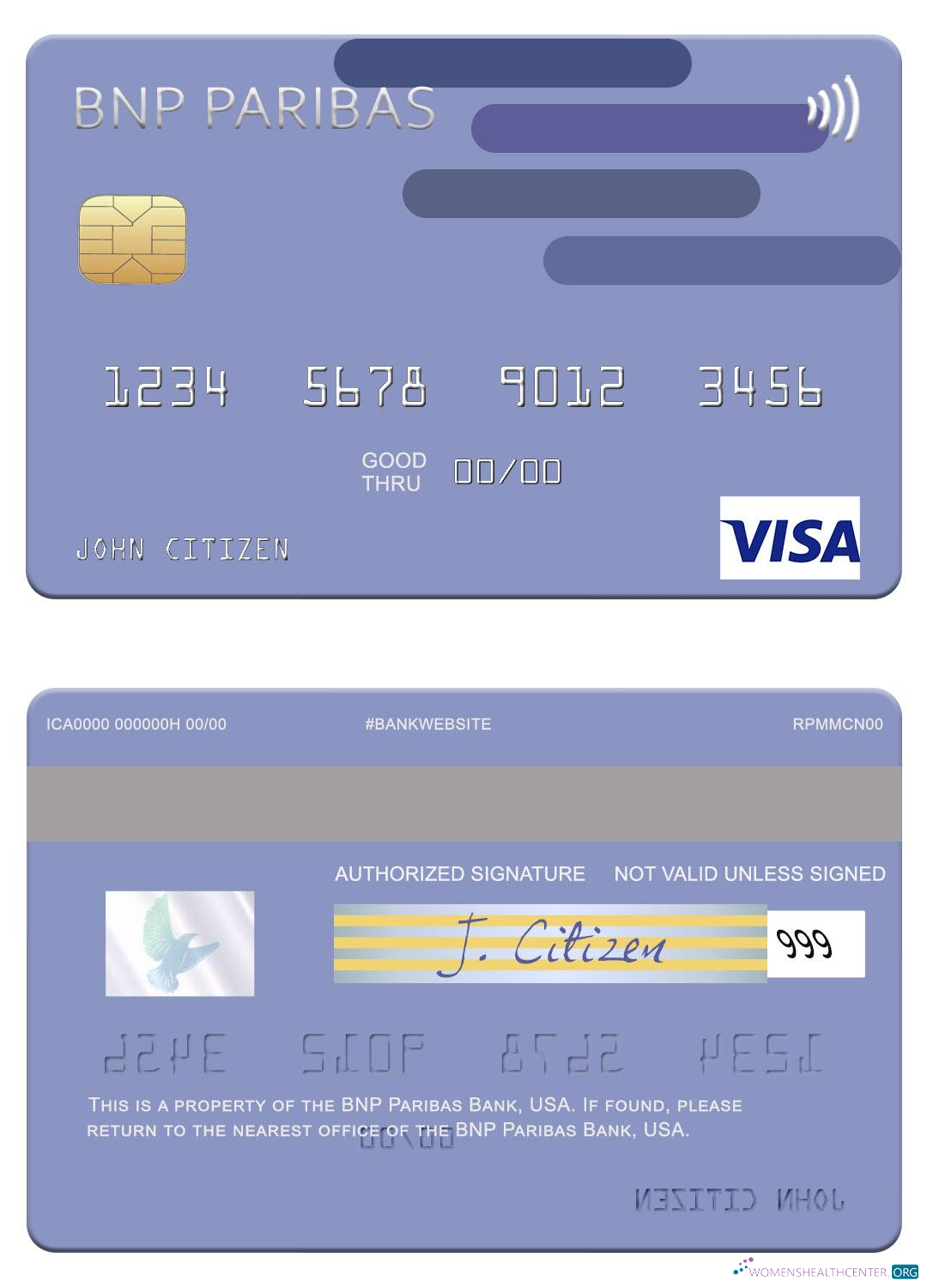 Download USA BNP Paribas Bank visa card Photoshop template